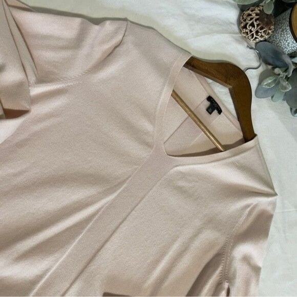 Talbot V-Neck Sweater Ribbed Center Stripe Pastel Pink Petite Large - Picture 7 of 9